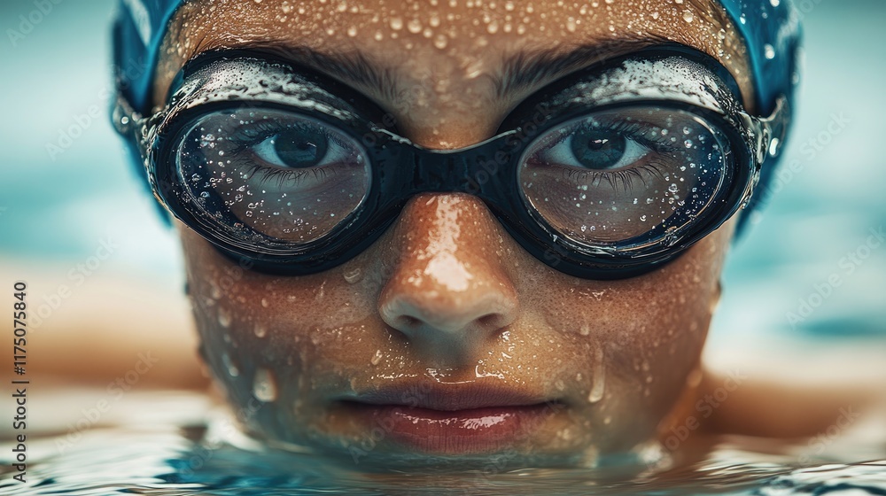 A swimmers face emerges from the water A swimmers face emerges from the water