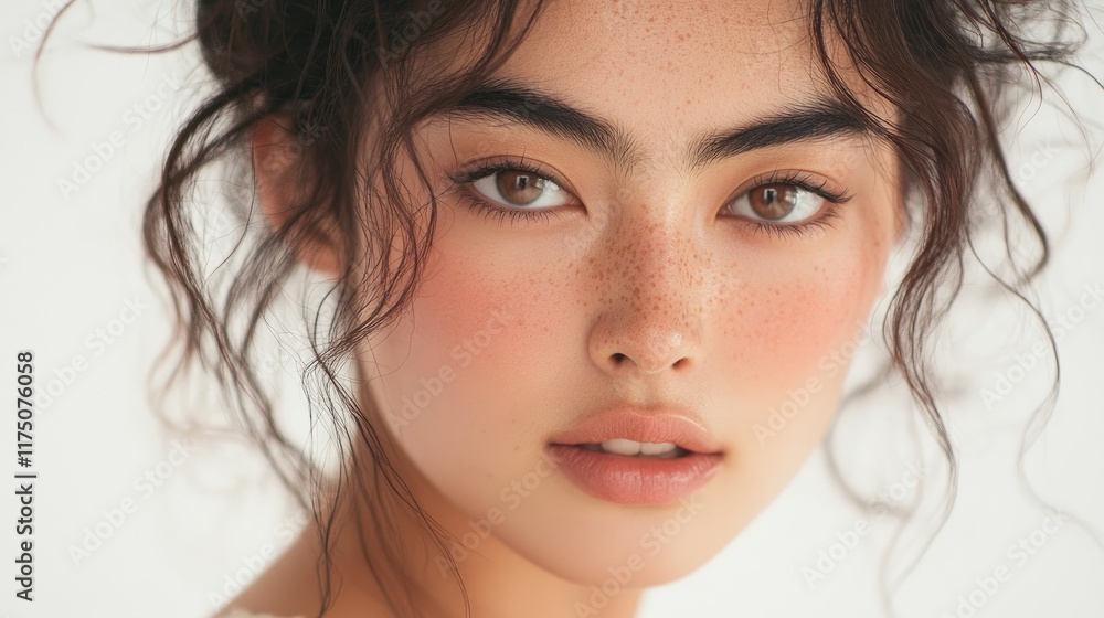 Young Woman With Freckles And Brown Hair Young Woman With Freckles And Brown Hair