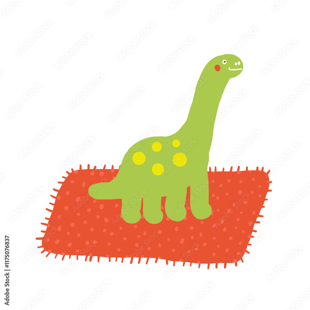 Fototapeta premium Children room interior toys objects set. Cute hand drawn doodle house kids space inside items, dino, dinosaur, Jurassic era creature, monster, carpet. Apartment elements