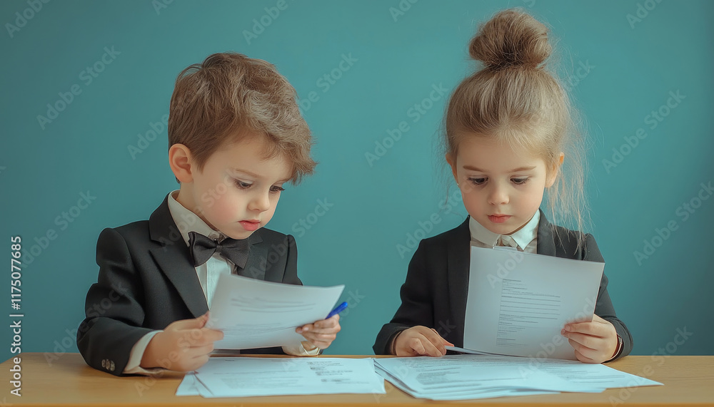 Collaborative young entrepreneurs at a toy desk office environment creative learning Collaborative young entrepreneurs at a toy desk office environment creative learning