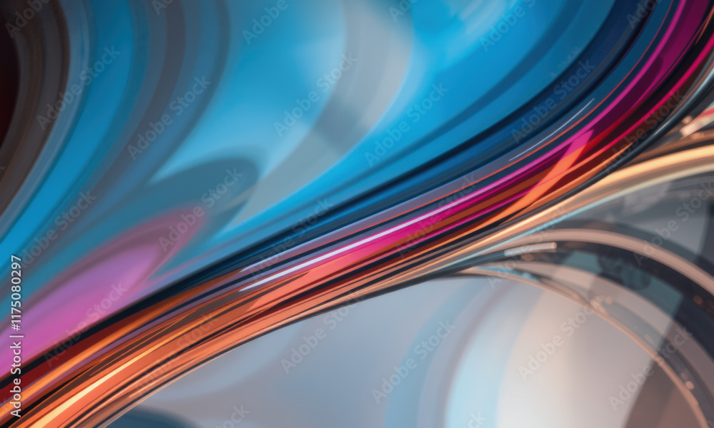 Naklejka premium Colorful abstract glass design with flowing curves in blue, pink, and orange hues, creating vibrant and dynamic visual effect