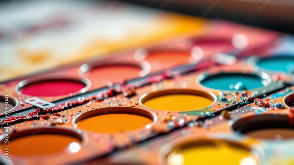 Fototapeta premium Close-up of watercolor paints in vibrant colors