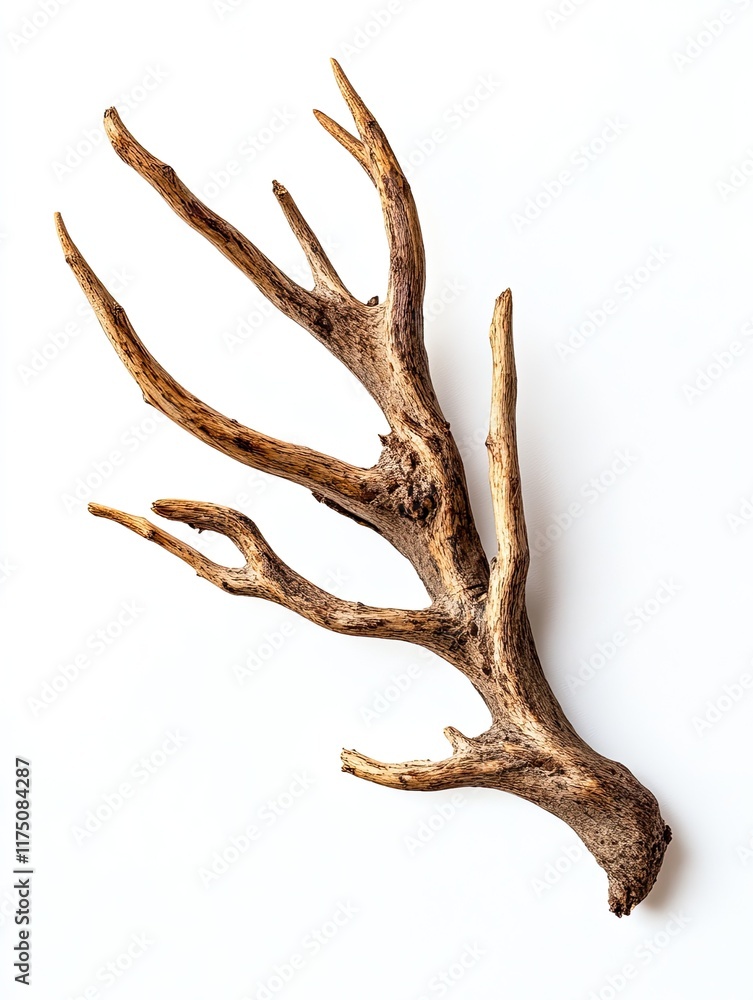 Fototapeta premium Dried deer antlers on white background; nature decor.
