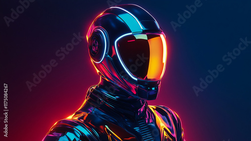 Retro-Futuristic character with colorful attire in a high-contrast style 