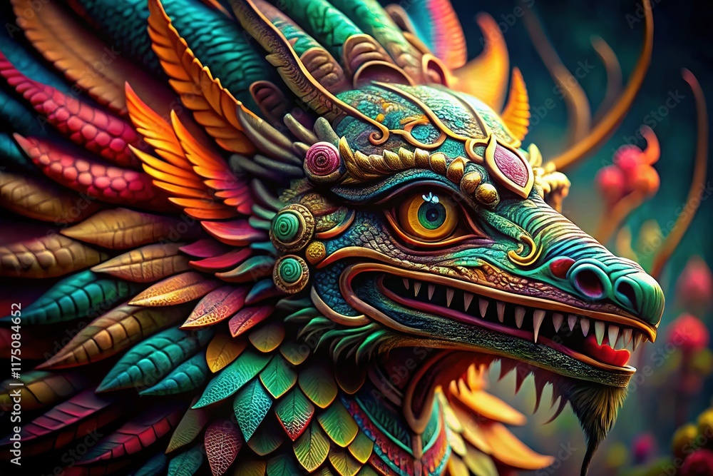 custom made wallpaper toronto digitalMacro Photography: Feathered Serpent God, Aztec Mythology,  Ancient Mexico, Detailed Artwork