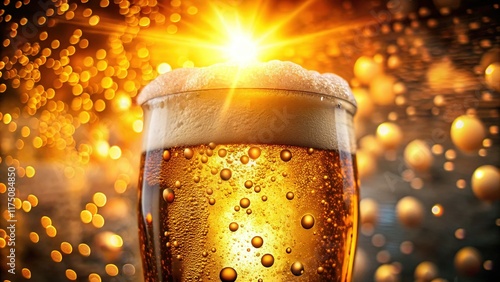 Macro Photography: Sunlight Illuminating Bubbles in Blond Beer photo