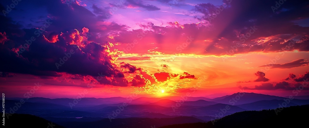 Vibrant sunset over mountain range with colorful clouds. Vibrant sunset over mountain range with colorful clouds.