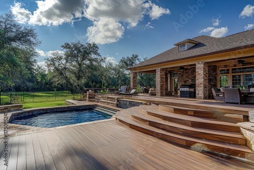 Luxurious multi tiered composite deck  a spacious and durable outdoor living experience photo