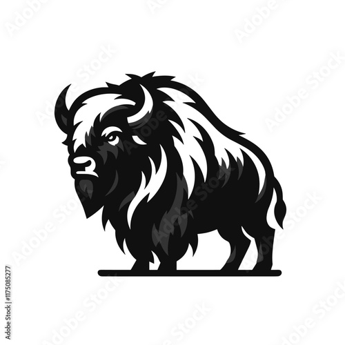 Bison animal vector art illustration logo, wild animals