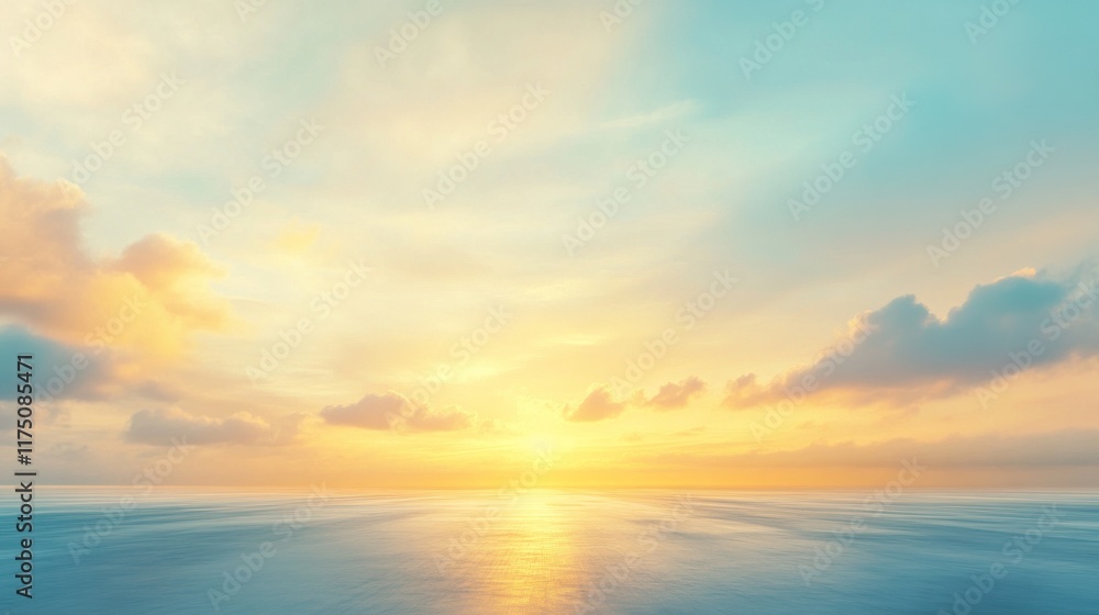 A tranquil airport runway shining in golden light, set against a gradient sunrise sky with hues of blue and yellow and drifting clouds above A tranquil airport runway shining in golden light, set against a gradient sunrise sky with hues of blue and yellow and drifting clouds above