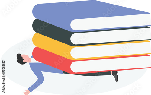 businessman under the big book. Education and information overload concept.
