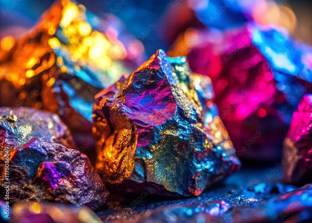 Fototapeta premium Raw Metallic Lithium Ore: Rugged Reflective Surface Texture Stock Photo