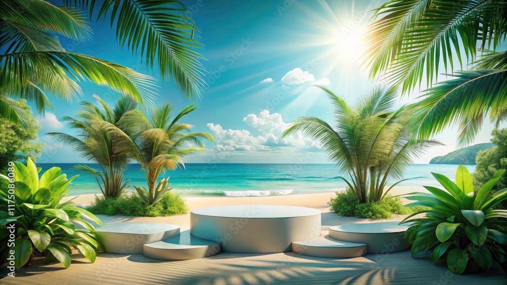 Stunning tropical beach scene, 3D rendered, high-resolution, ideal architectural background. Stunning tropical beach scene, 3D rendered, high-resolution, ideal architectural background.