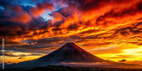 Majestic Silhouette of Mount Augustine Volcano at Sunset photo