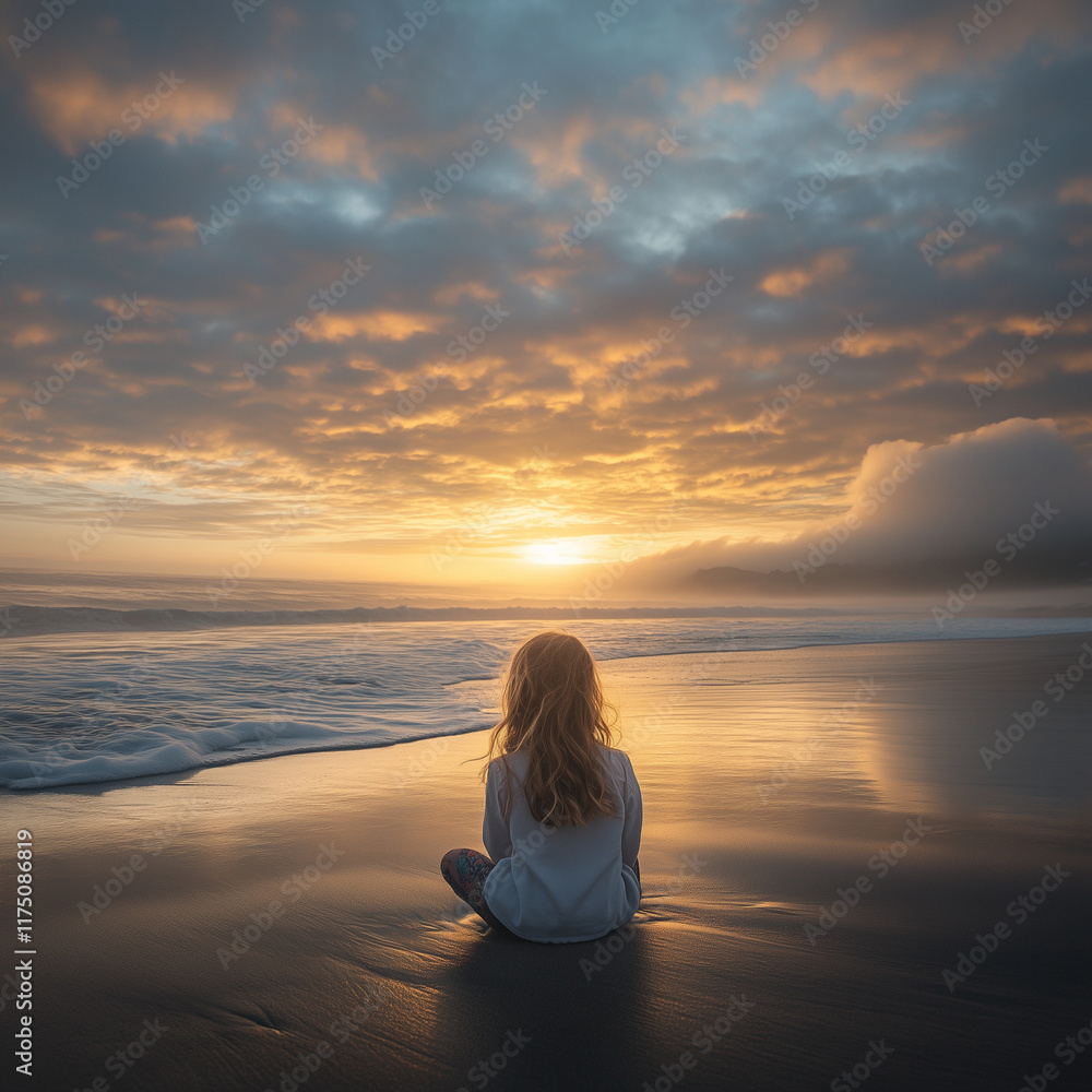 Fototapeta premium yoga on the beach at sunset