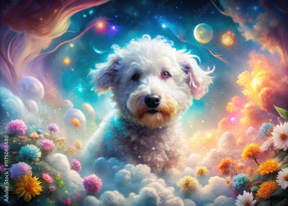 Surreal Pumi dog: a whimsical, magical fantasy pet portrait. Surreal Pumi dog: a whimsical, magical fantasy pet portrait.