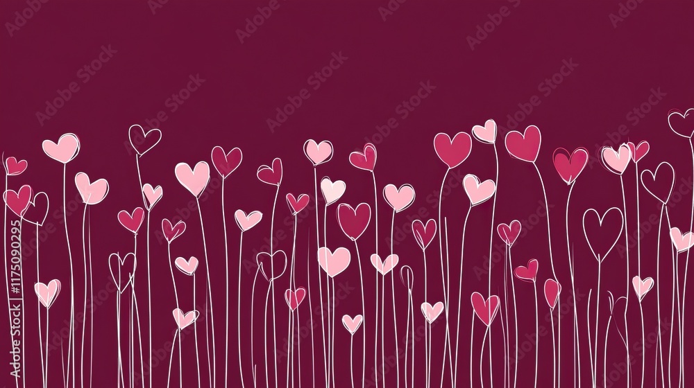Elegant Valentine's Day Banner with Red Background and Scattered Pink White Hearts, Simple Vector Illustration, Flat Design, Perfect for Romantic Themes and Digital Banners Elegant Valentine's Day Banner with Red Background and Scattered Pink White Hearts, Simple Vector Illustration, Flat Design, Perfect for Romantic Themes and Digital Banners