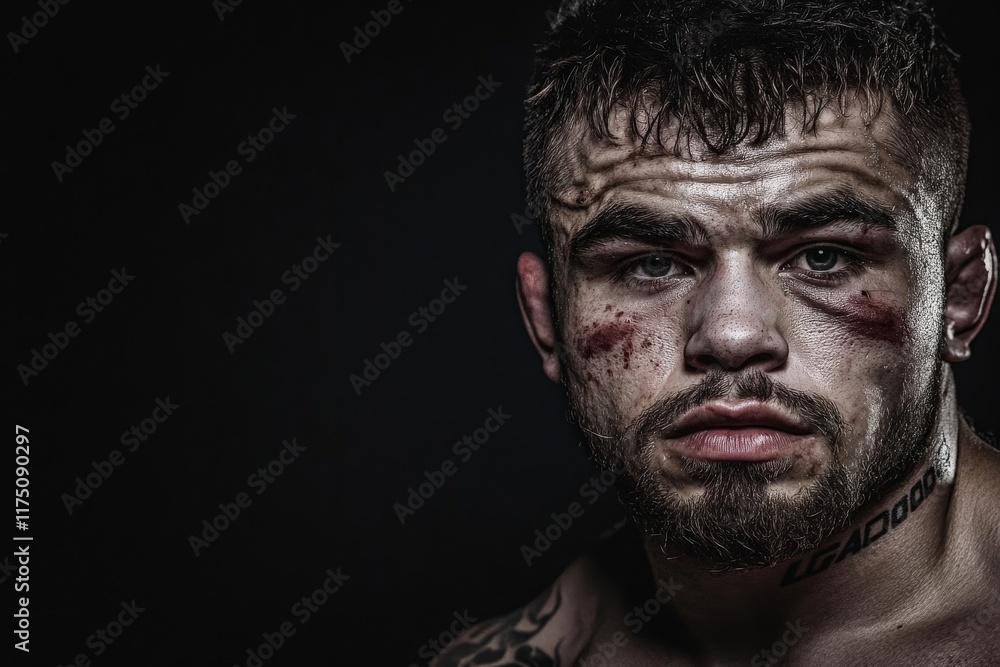 An emotional close-up of a rugged fighter, showcasing battle scars and intensity, reflecting the spirit of a warrior ready to confront challenges head-on. An emotional close-up of a rugged fighter, showcasing battle scars and intensity, reflecting the spirit of a warrior ready to confront challenges head-on.