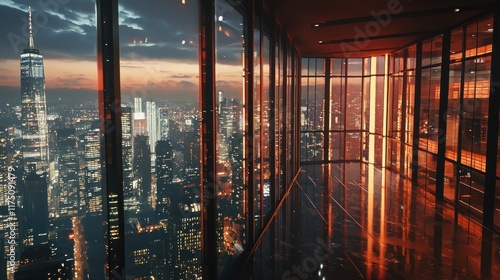 Nighttime Cityscape Viewed From Modern Skyscraper photo