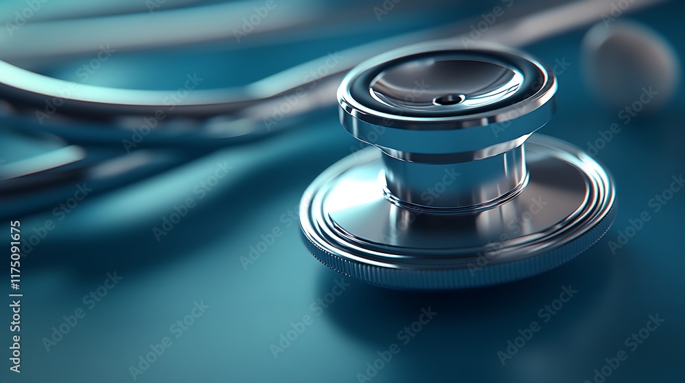 A close-up of a stethoscope with a highly reflective, metallic finish on a blue background, highlighting its importance in diagnostics. A close-up of a stethoscope with a highly reflective, metallic finish on a blue background, highlighting its importance in diagnostics.
