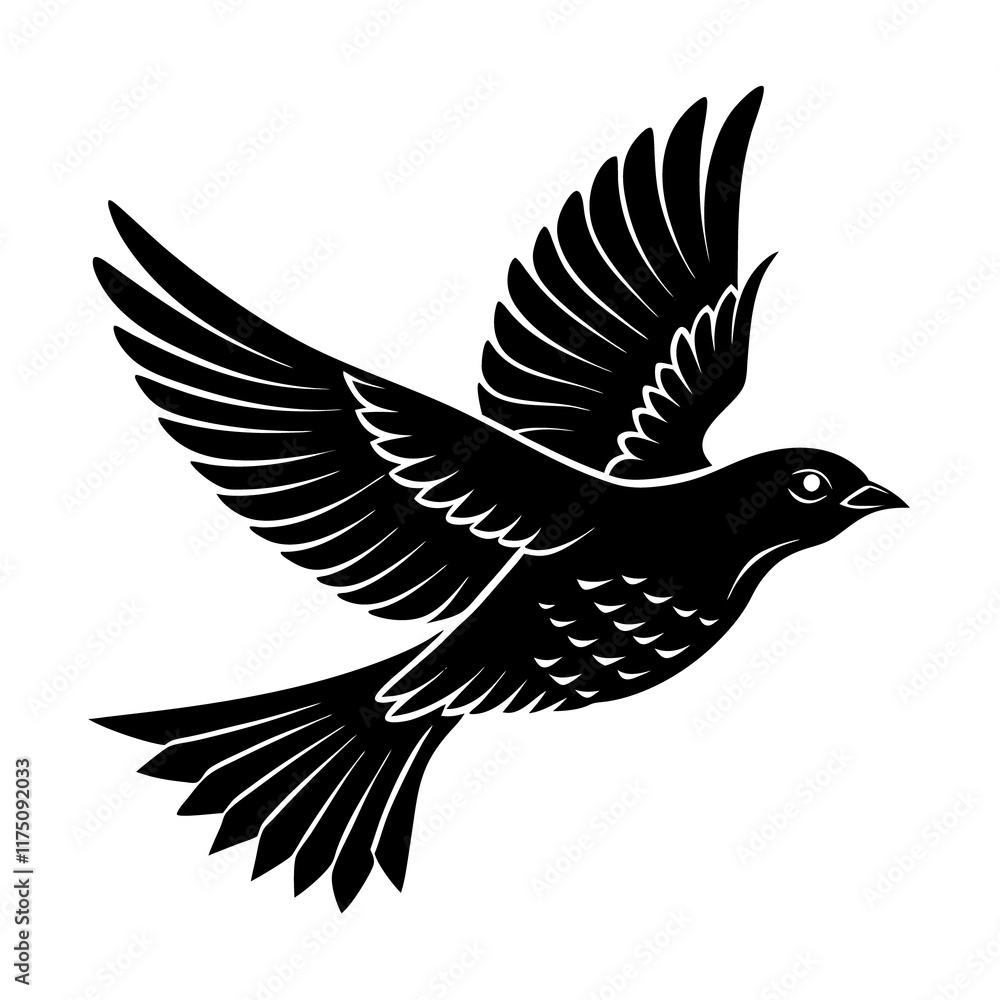 Obraz premium Elegant Black Silhouette of a Bird in Flight