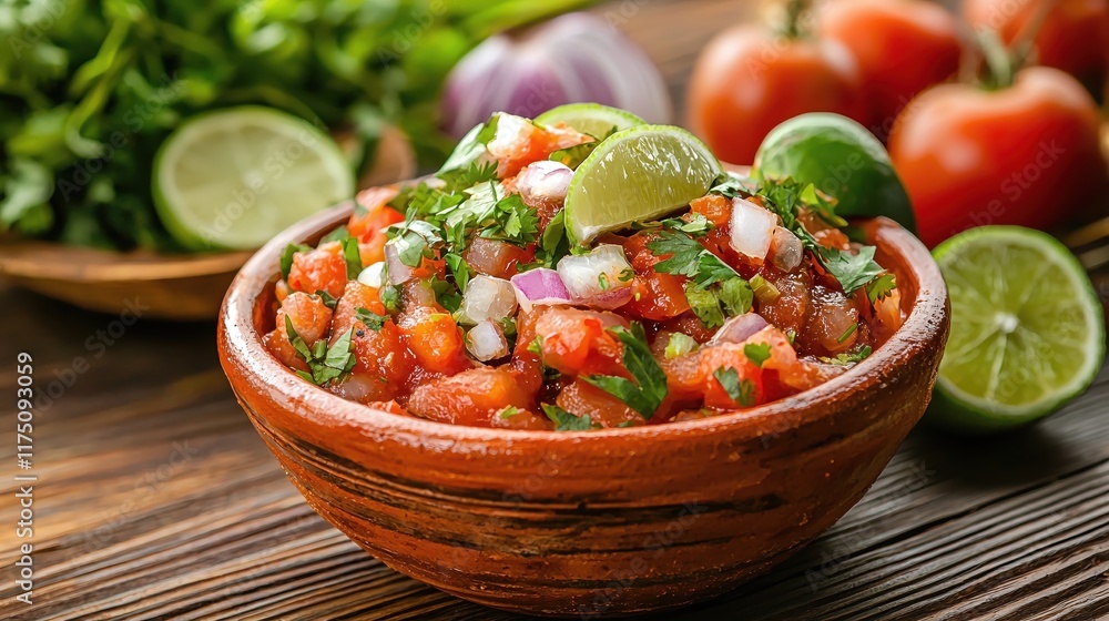 Fresh and Colorful Salsa with Ingredients on a Wooden Table Fresh and Colorful Salsa with Ingredients on a Wooden Table