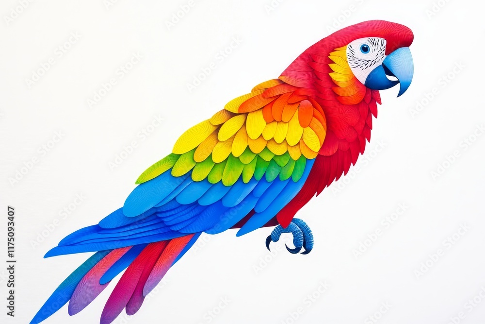 Fototapeta premium Colorful Scarlet Macaw Bird - Vibrant plumage, tropical bird, exotic feathers, detailed artwork, avian beauty.