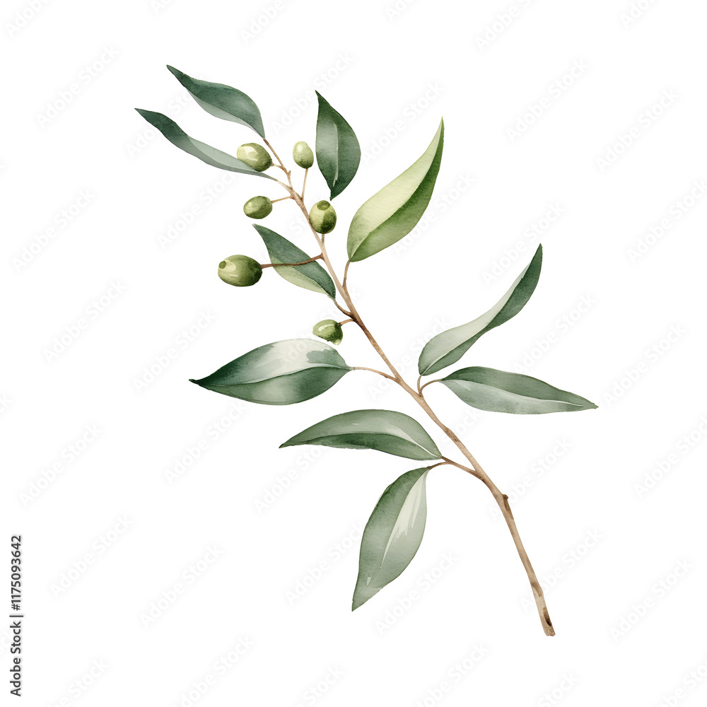 Naklejka premium Minimalist Watercolor Mistletoe Sprig on White Background