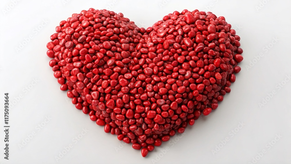 Red Heart Pebble Mosaic: A Romantic Conceptual Image of Numerous Small Red Heart-Shaped Stones Arranged as a Large Heart, Isolated on White Background for Valentine's Day, Love, and Romance Themes. Red Heart Pebble Mosaic: A Romantic Conceptual Image of Numerous Small Red Heart-Shaped Stones Arranged as a Large Heart, Isolated on White Background for Valentine's Day, Love, and Romance Themes.