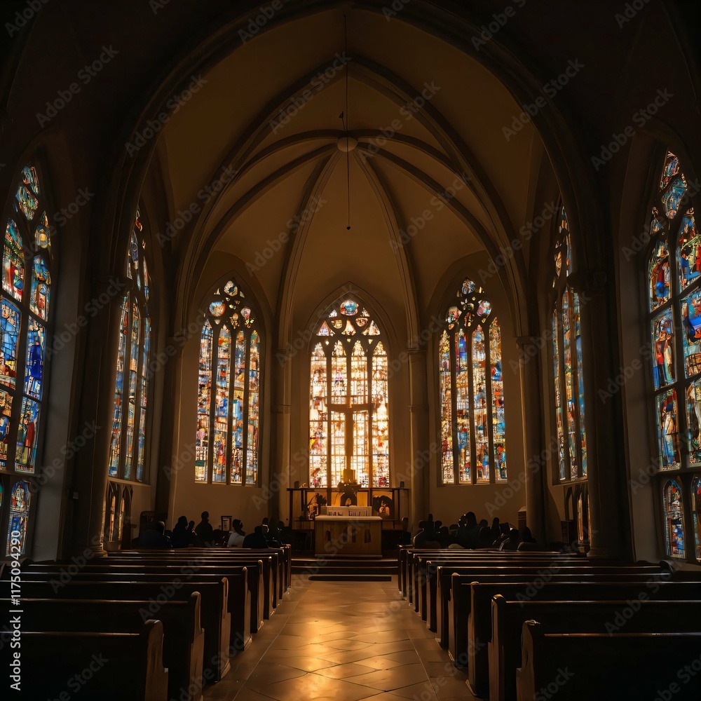 Fototapeta premium Cathedral with Stained Glass in Sunlight