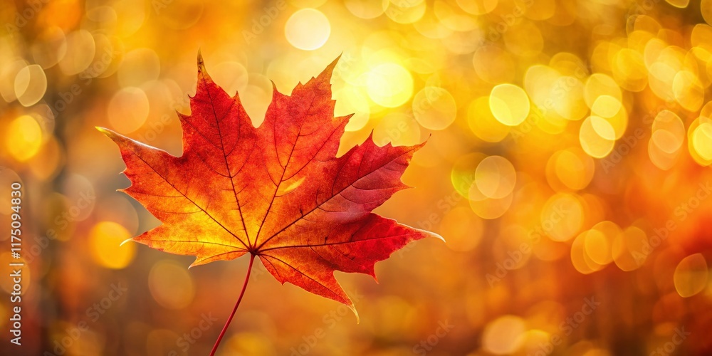 Fototapeta premium Red Maple Leaf with Bokeh Background - Autumn Nature Stock Photo