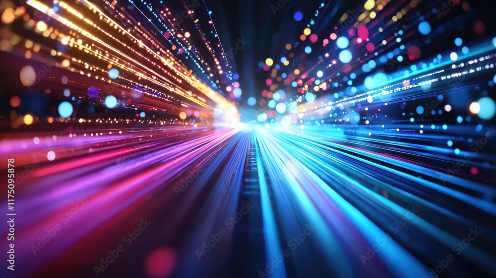 Obraz premium Dynamic Light Trails and Bokeh Effect in Vibrant Colors