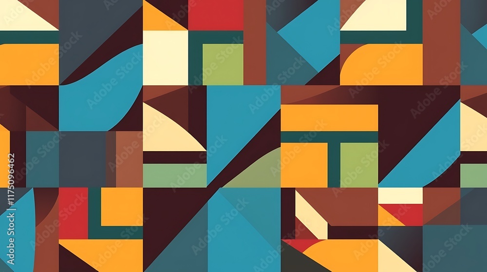 Abstract Geometric Pattern: A vibrant and dynamic composition of geometric shapes in bold colors, creating a mesmerizing and modern abstract pattern. This seamless design is perfect for backgrounds. Abstract Geometric Pattern: A vibrant and dynamic composition of geometric shapes in bold colors, creating a mesmerizing and modern abstract pattern. This seamless design is perfect for backgrounds.