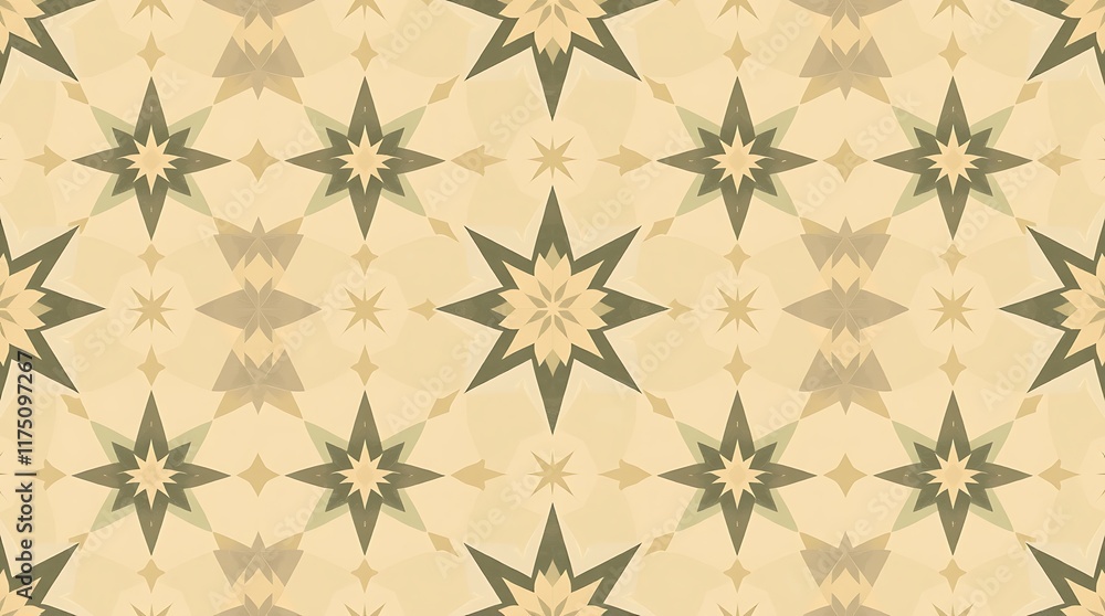 Fototapeta premium Vintage Starburst Pattern: A timeless and elegant pattern featuring intricate starbursts in warm beige and green hues, perfect for adding a touch of sophistication to your designs.