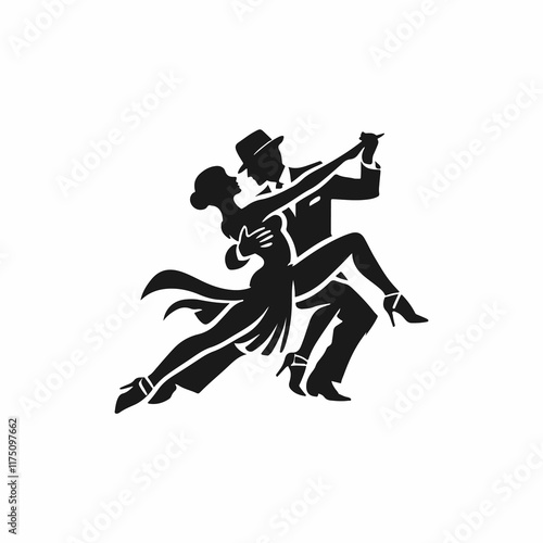 A dynamic silhouette of a man and woman passionately performing a tango.