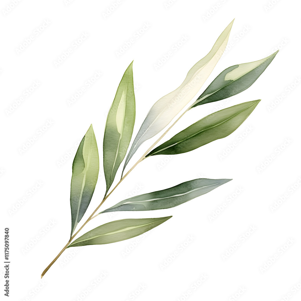 Obraz premium Minimalist Watercolor Olive Tree Leaf on White Background
