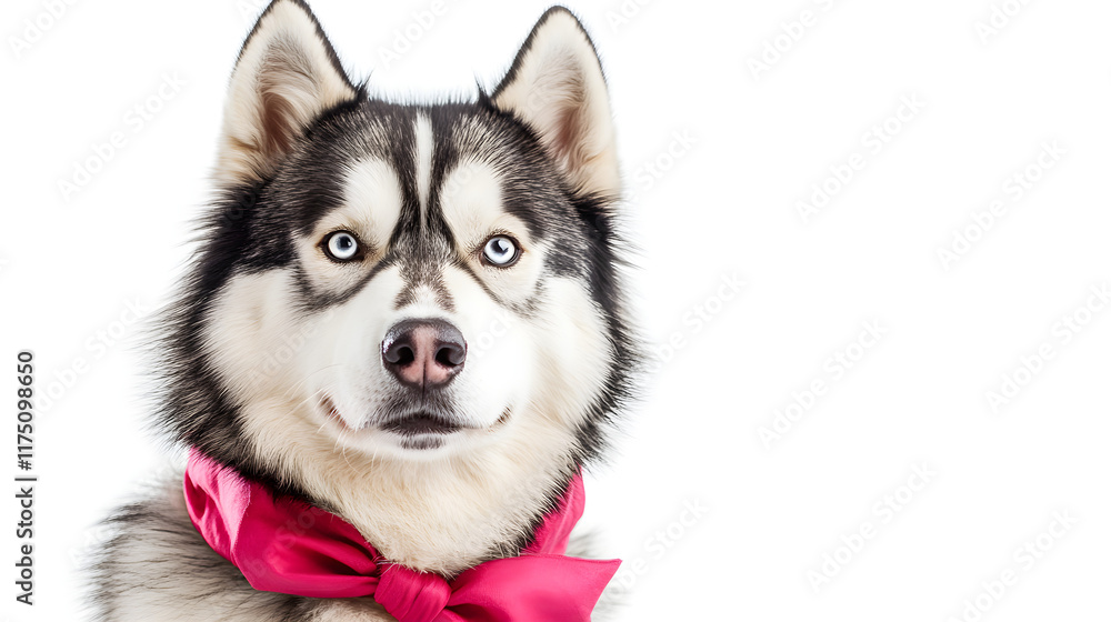 Obraz premium Elegant Alaskan Malamute Portrait with Bow: A Study in Regal Pet Charm and Style