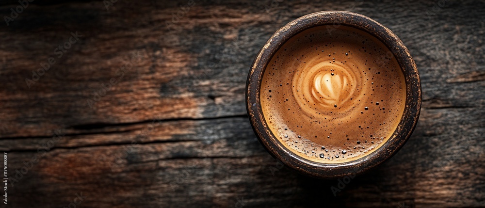 Coffee cup, latte art, wood background, cafe Coffee cup, latte art, wood background, cafe