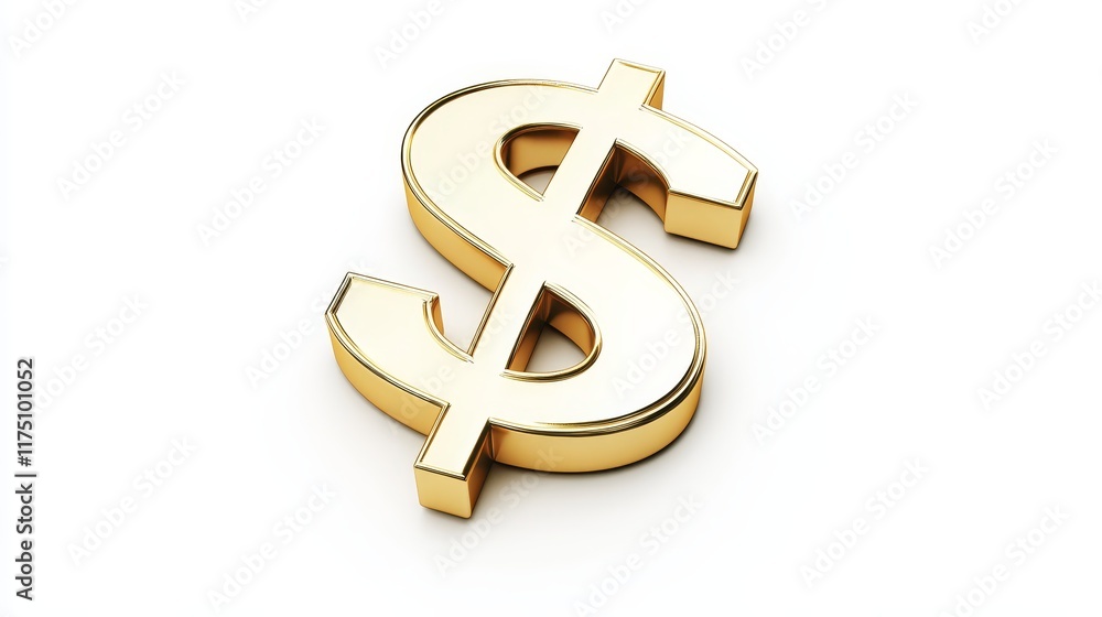Obraz premium Golden Dollar Sign Symbol - Wealth, finance, prosperity, success, investment. A 3D golden dollar sign on white.