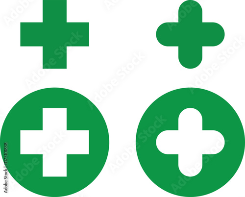 Green medical cross sign. Medical or Pharmacy plus symbol isolated. Cannabis symbol
