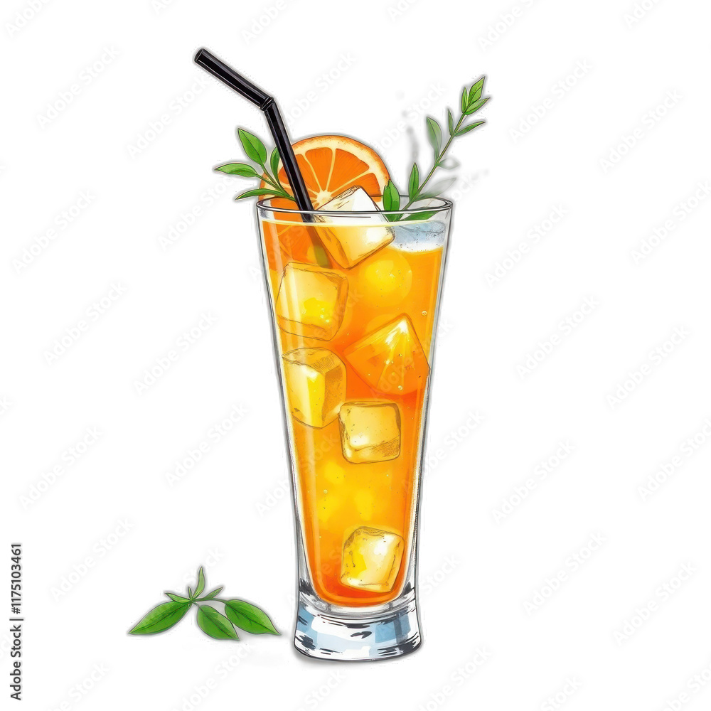 Fototapeta premium Orange cocktail, ice cubes, garnish, summer drink, refreshing beverage.