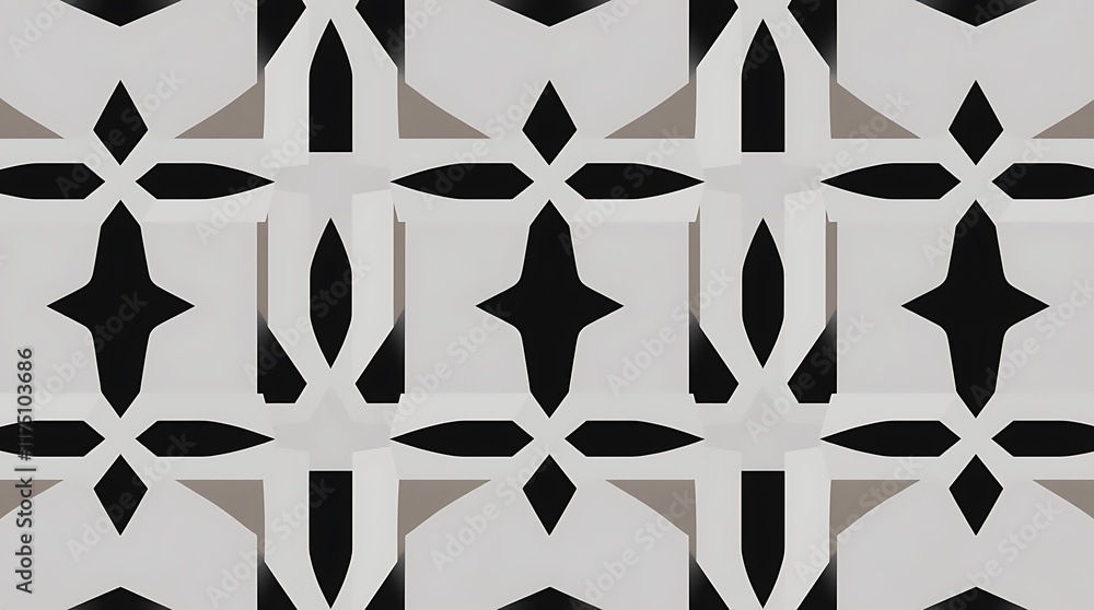 Fototapeta premium Geometric Abstract Pattern: Black and gray geometric shapes form a repeating pattern, creating a visually stimulating abstract design. This seamless pattern is perfect for backgrounds, textiles.