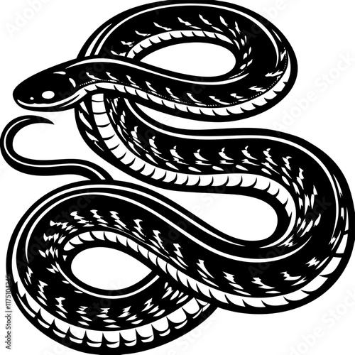 Intricate Vector Illustration of  Coiled Snake