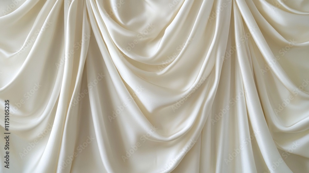 Obraz premium Elegant white silk satin background with smooth drapery folds and a luxurious texture, offering ample copy space for wedding or festive banners