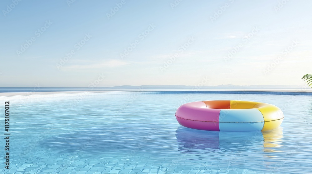 Fitness Swimming Colorful pool float in a serene blue ocean scene. Fitness Swimming Colorful pool float in a serene blue ocean scene.