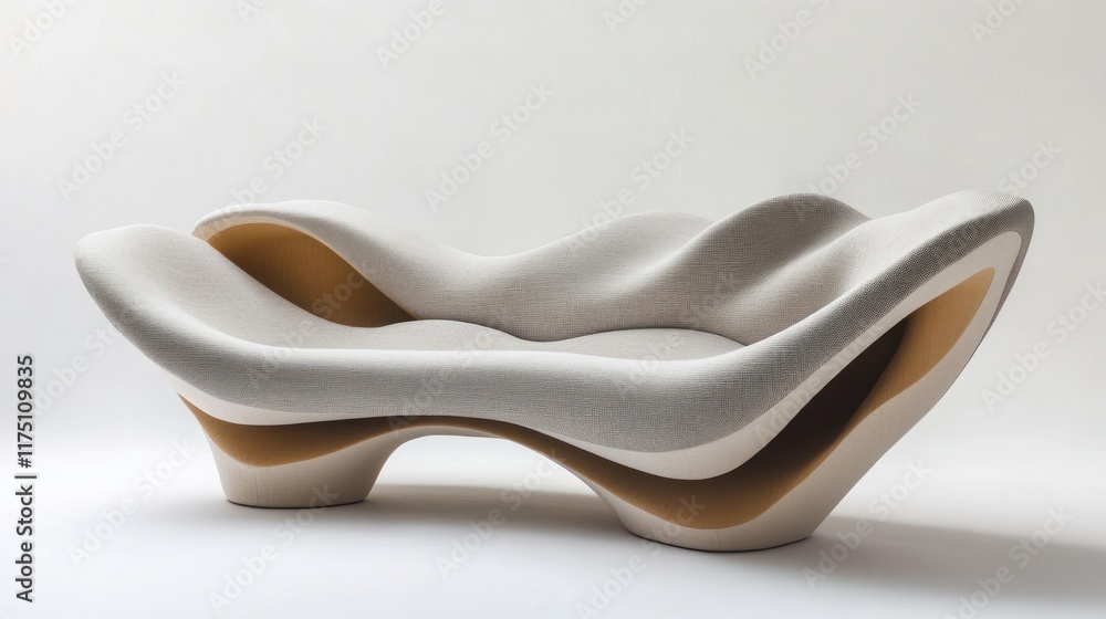 Sculptural beige sofa, studio shot, modern design, flowing lines, interior design Sculptural beige sofa, studio shot, modern design, flowing lines, interior design