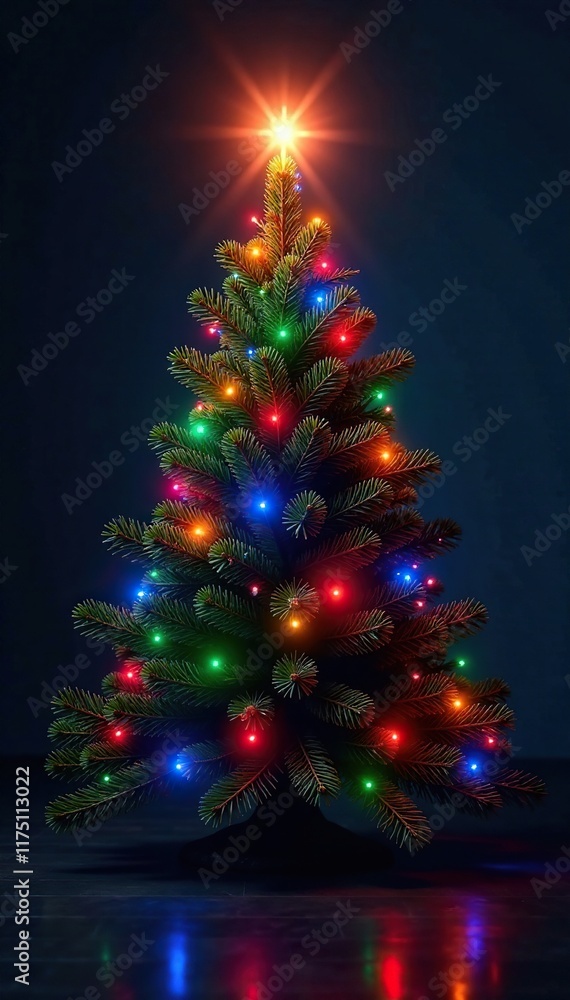 A shining light dances atop a fir tree covered in colorful LED lights, led lights, fir tree A shining light dances atop a fir tree covered in colorful LED lights, led lights, fir tree