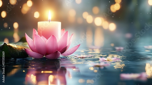 Wallpaper Mural Tranquil lotus flower with candlelight glow. Torontodigital.ca