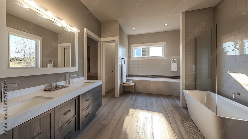 Modern Bathroom Design With Freestanding Tub And Double Vanity Modern Bathroom Design With Freestanding Tub And Double Vanity