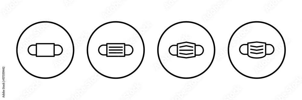 Mask icon vector isolated on white background. Man face with mask icon. Safety breathing masks. Industrial safety N95 mask. Medical mask vector icon. Mask icon vector isolated on white background. Man face with mask icon. Safety breathing masks. Industrial safety N95 mask. Medical mask vector icon.
